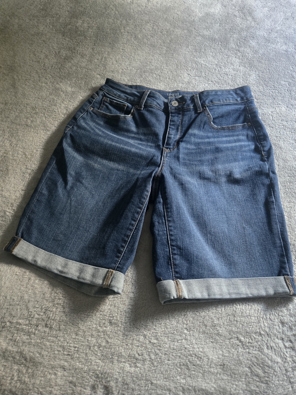 Time and Tru Blue Cuffed Denim Bermuda Shorts - Picture 2 of 7
